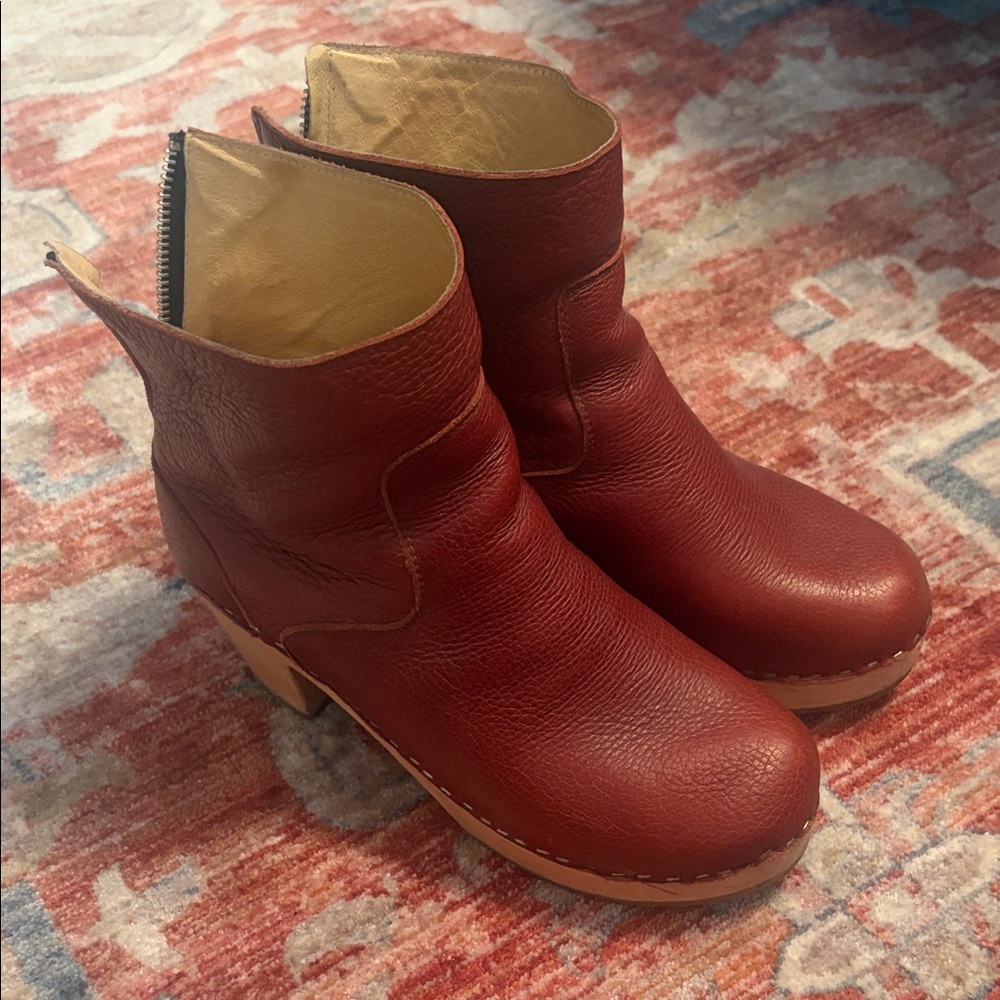 Leather Ankle Boots with Wood heel